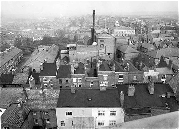 aerial view of brewery setting 1960s